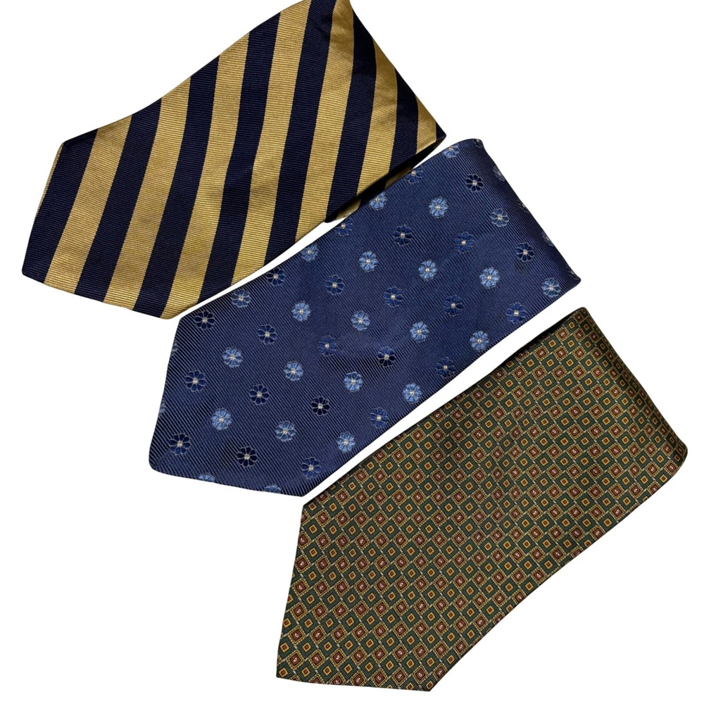 Lot 3 Brooks Brothers Necktie Silk 3.5x57 Stripe Floral Geometric Made In USA